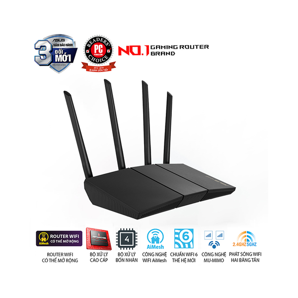 BỘ PHÁT WIFI ASUS RT-AX57 CHUẨN AX3000 - WIFI 6 | AI MESH | MU-MIMO | WPA3