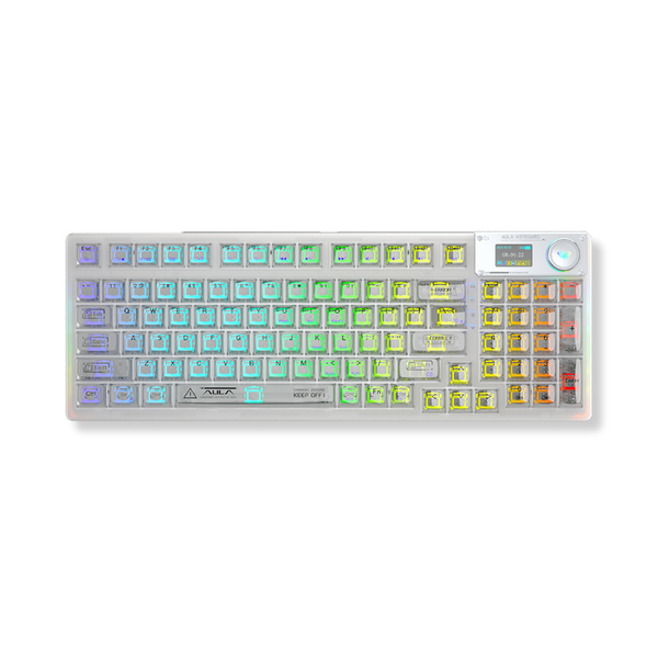 Bàn Phím Cơ AULA F98 PRO LED RGB 3 Modes,Màn Hình Phụ, Núm Xoay, Hotswap , Keycap Trong Suốt White