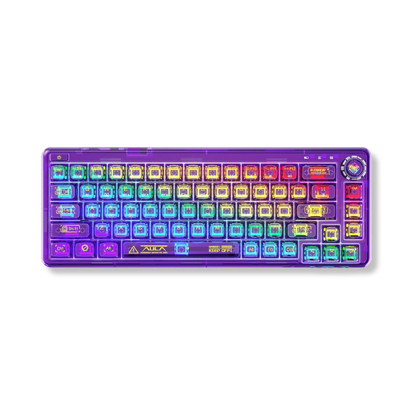 BÀN PHÍM CƠ AULA F68 3 MODE TÍM (TYPEC + 2.4G + BLUETOOTH, ICE CRYSTAL SWITCH, LED RGB)