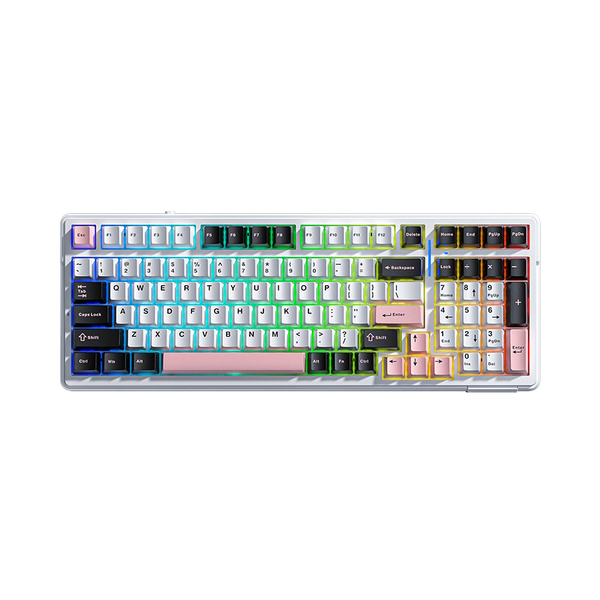 BÀN PHÍM CƠ AULA F99 ĐEN TRẮNG HỒNG (3 MODE TYPEC + 2.4G + BLUETOOTH, GREY WOOD V3 SWITCH, LED RGB)