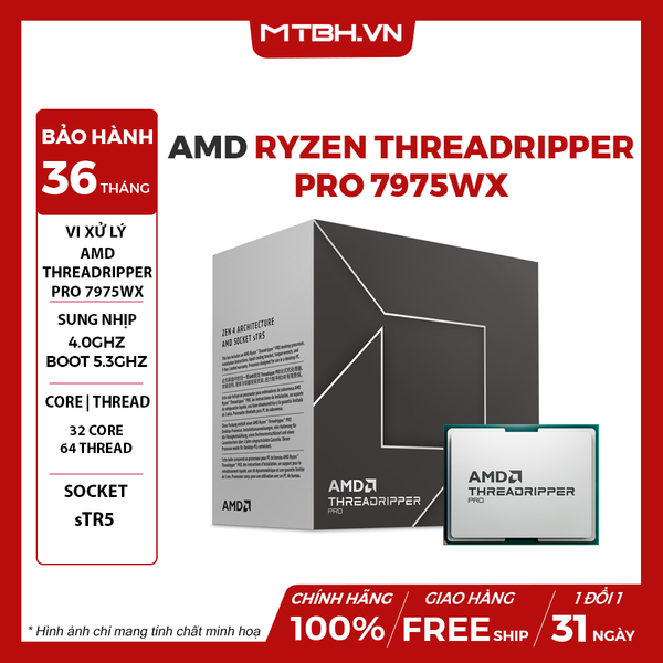 CPU AMD Ryzen THREADRIPPER PRO 7975WX (32 NHÂN 64 LUỒNG / 4.0 - 5.3 GHz / 160MB ) BOX CHÍNH HÃNG
