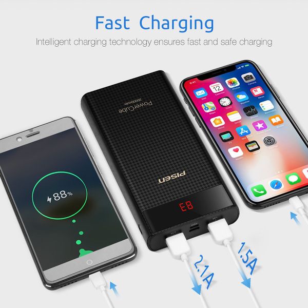 Sạc dự phòng Pisen Power Cube 20000mAh ( Type-C, 2x USB Smart ) Black