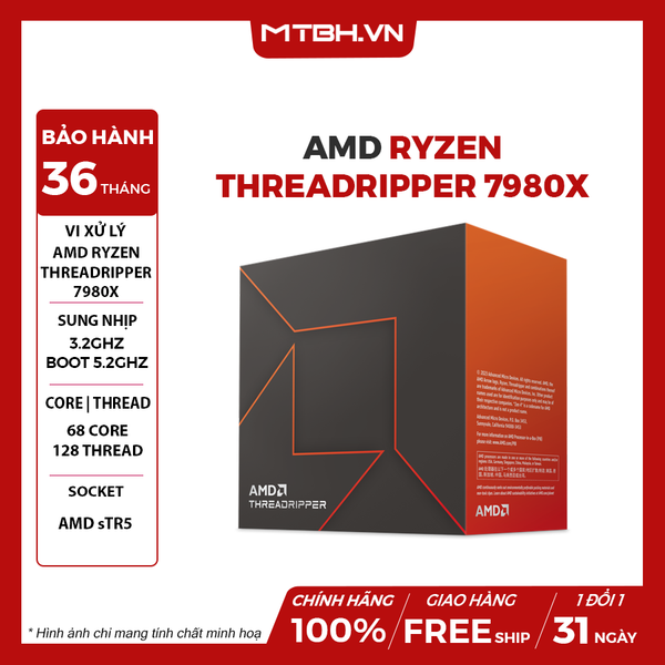CPU AMD Ryzen THREADRIPPER 7980X ( 64 NHÂN 128 LUỒNG / 3.2 - 5.1 GHz / 320MB ) BOX CHÍNH HÃNG