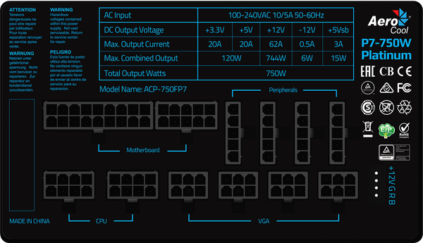 PSU AEROCOOL P7-750W Platinum RGB full moduler (Project7) ( Bảo hành 10 năm )