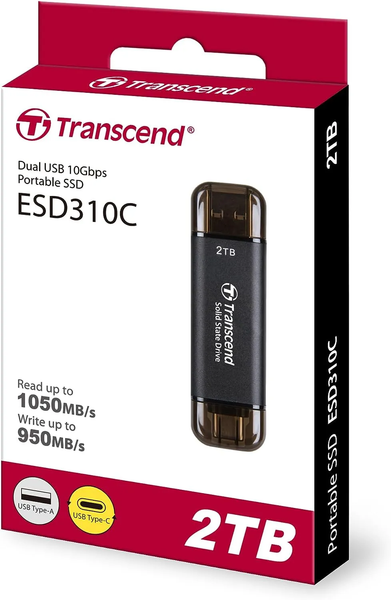 Ổ Cứng di Động SSD Transcend 2TB ESD310C, USB 3.2 Gen 2x1, Type-C & USB A, Black (TS2TESD310C)