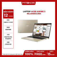 LAPTOP ACER ASPIRE 3 A315-58-53S6 NX.AM0SV.005 CORE I5-1135G7| 8GB RAM | 256GB SSD | 15.6 FHD | WIN 11 | VÀNG