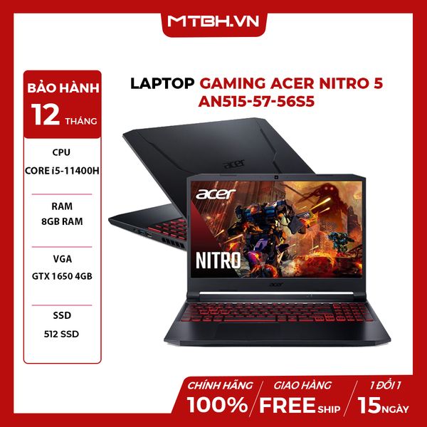 LAPTOP GAMING ACER NITRO 5 AN515-57-56S5 (NH.QEKSV.001) CORE i5-11400H | GTX 1650 4GB | 8GBR RAM | 512GB SSD | 15.6