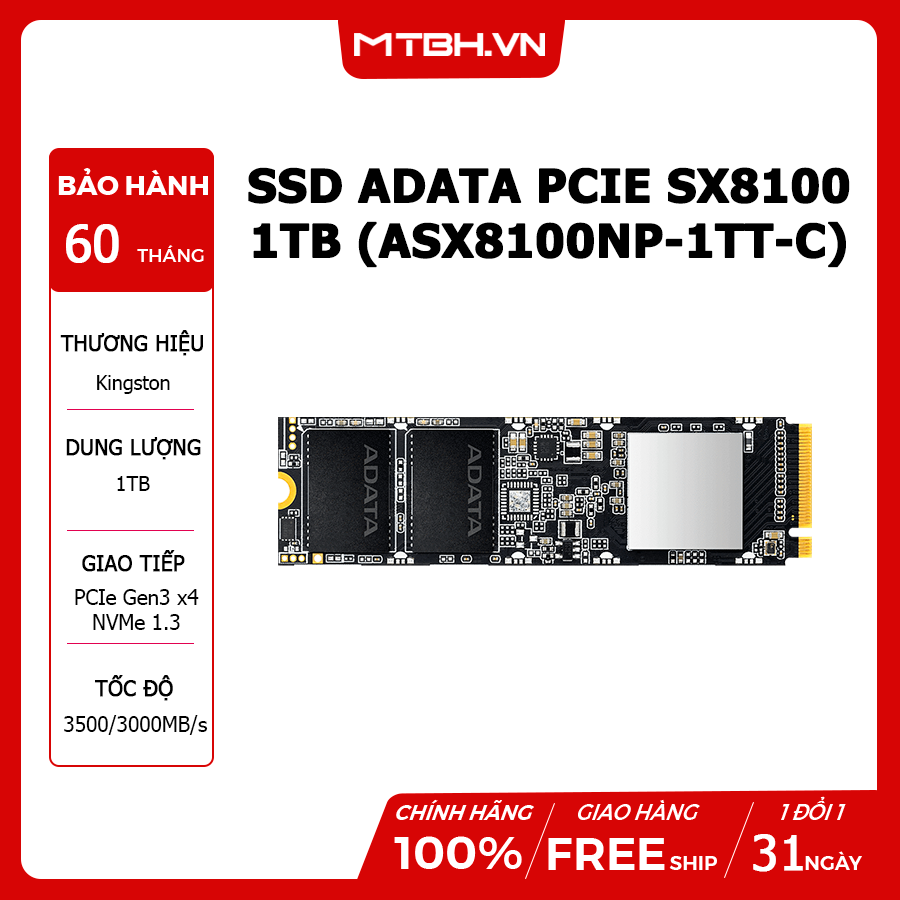 Ổ CỨNG SSD ADATA PCIE SX8100 1TB (ASX8100NP-1TT-C) – Máy Tính Biên Hòa
