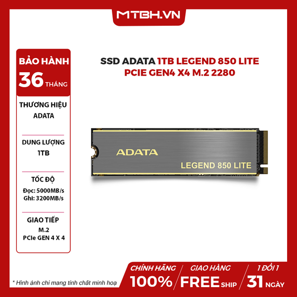 SSD Adata 1TB LEGEND 850 LITE PCIe Gen4 x4 M.2 2280 (Đọc: 5000MB/s)