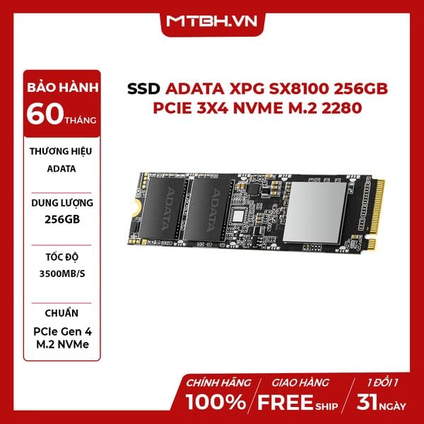 SSD ADATA 256GB XPG SX8100 PCIe 3x4 NVMe M.2 2280 (ĐỌC: 3500MB/S)