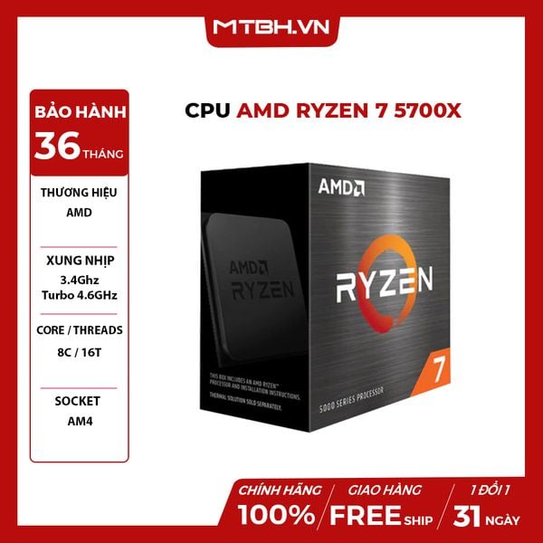 CPU AMD Ryzen 7 5700X (Up to 4.6GHz, 8 Cores 16 Threads) Box Chính Hãng