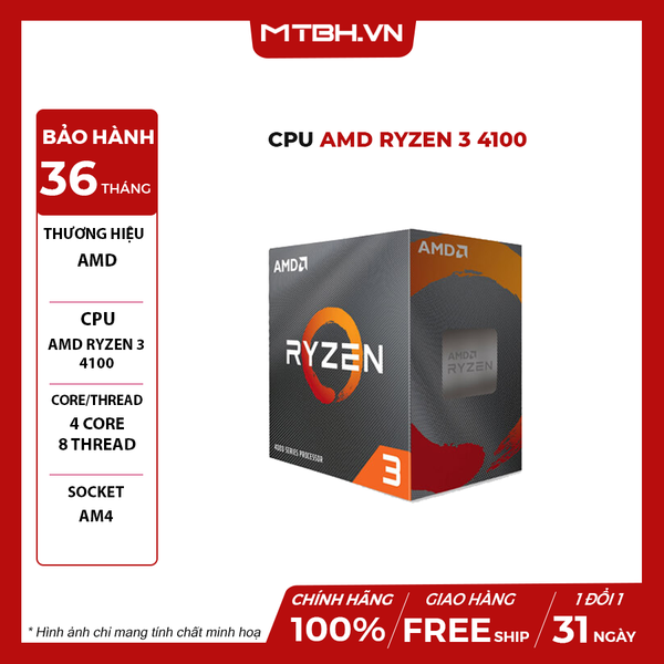 CPU AMD Ryzen 3 4100 / 3.8GHz Boost 4.0GHz / 4 nhân 8 luồng / 6MB / AM4