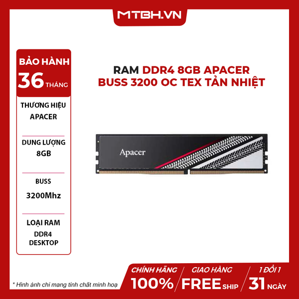 RAM DDR4 8GB APACER BUSS 3200 OC TEX TẢN NHIỆT