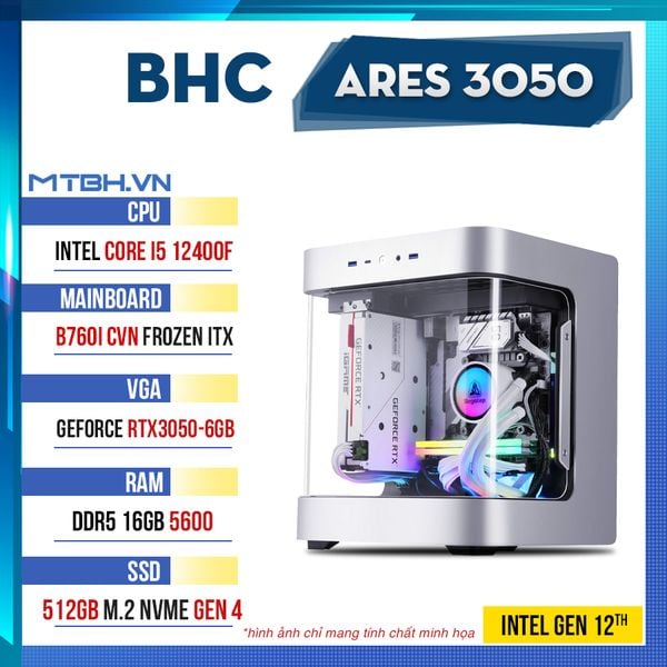 Mini PC Gaming BHC Ares 3050 Gen 12th ITX ( i5 12400F | RTX 3050 6GB | 16GB | 512GB | B760I )