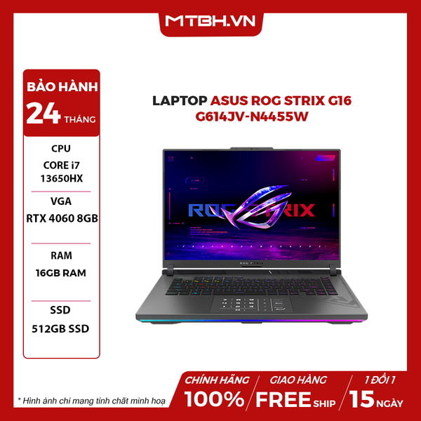 LAPTOP ASUS ROG STRIX G16 G614JV-N4455W CORE i7-13650HX | 16GB RAM | 512GB SSD | VGA RTX 4060 8GB | 16.0 WQXGA IPS 240Hz | Win11