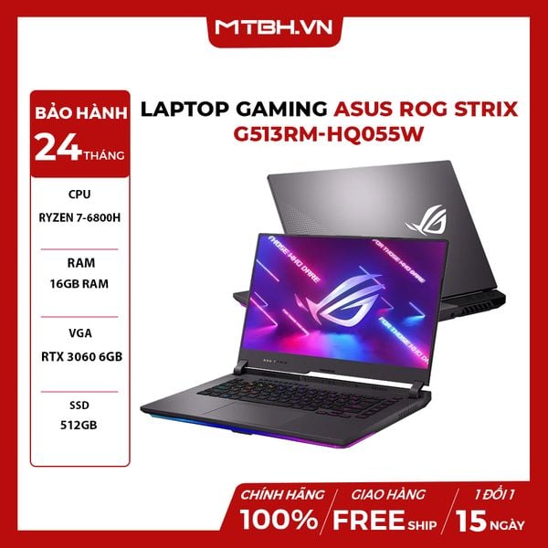 LAPTOP GAMING ASUS ROG STRIX G513RM-HQ055W RYZEN 7-6800H | RTX 3060 6GB |16GB RAM | 512GB SSD | 15.6