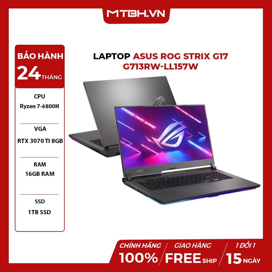 LAPTOP ASUS ROG STRIX G17 G713RW-LL157W Ryzen 7-6800H RTX 3070 Ti 8GB  16GB RAM 1TB SSD WQHD 240HZ Win 11