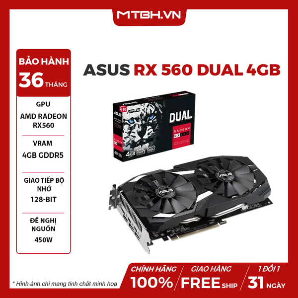 VGA ASUS RX 560 DUAL 4G GDDR5 ( DUAL-RX560-4G )