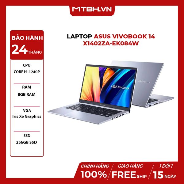 LAPTOP ASUS VIVOBOOK 14 X1402ZA-EK084W CORE I5-1240P | Iris Xe Graphics | 8GB RAM | 256GB SSD | 14