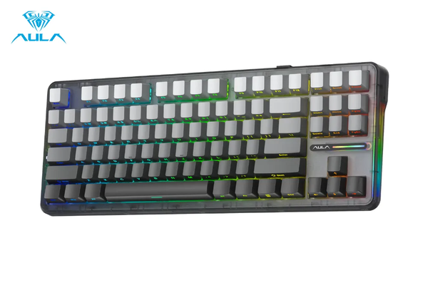 BÀN PHÍM CƠ AULA F87 PRO GAMING 3 MODE (Black Gradient/ Grey wood V4 switch)