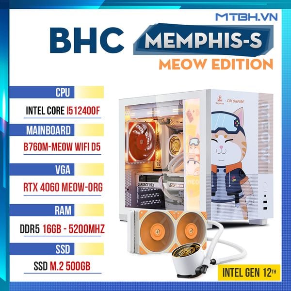 PC BHC Memphis-S Meow Edition (INTEL CORE I5 12400F/16GB/500GB/RTX 4060 8GB) GEN 12