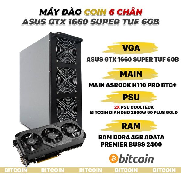 DÀN MÁY ĐÀO COIN 6 VGA ASUS TUF GTX 1660 SUPER X3 6GB