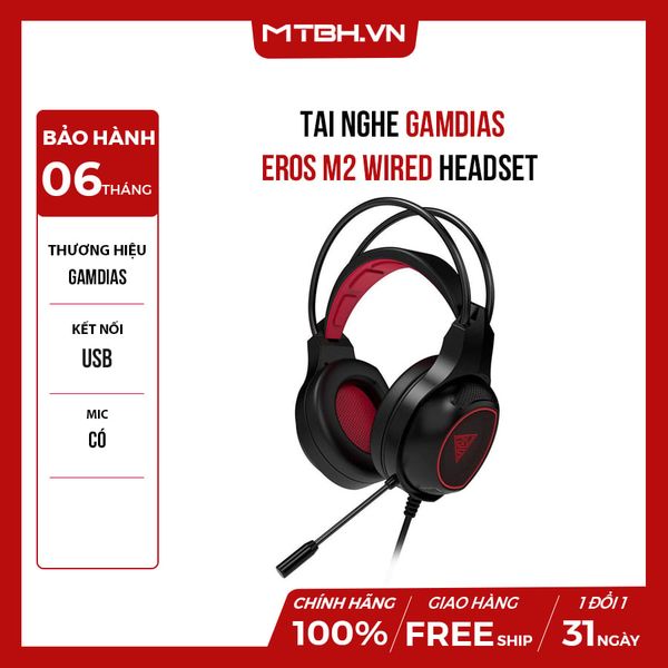 TAI NGHE Gamdias Eros M2 Wired Headset with Mic (Black)