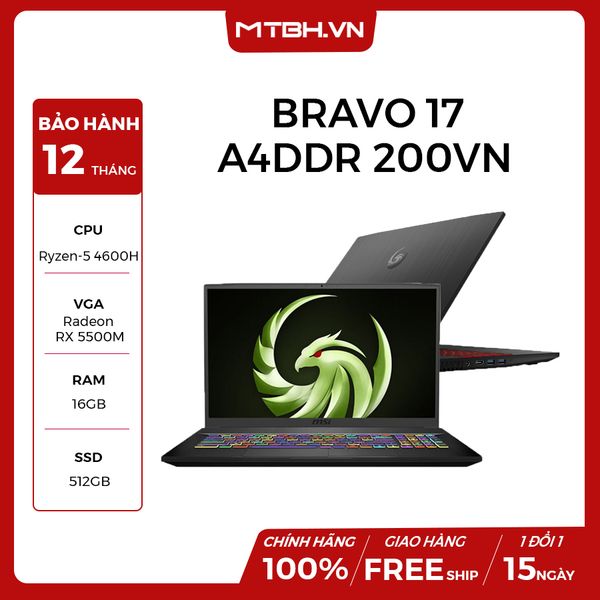 LAPTOP GAMING MSI BRAVO 17 A4DDR 200VN RYZEN 5-4600H | RADEON RX5500M | 16GB RAM | 512GB RAM | 17.3” IPS 144HZ BACKLIGHT KEYBOARD WIN 10 SPC