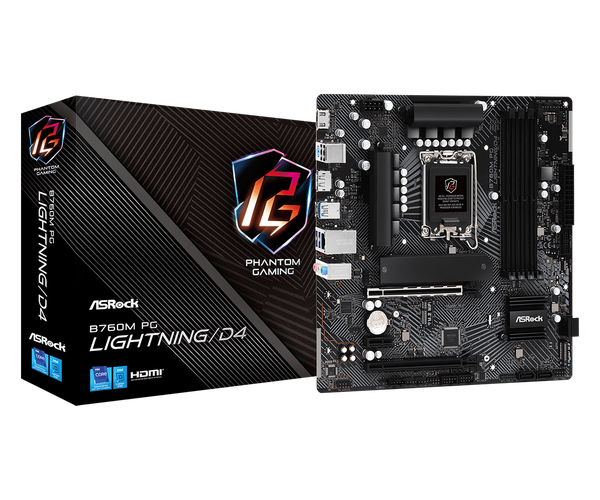 Main Asrock B760M PG Lightning D4 ( Intel B760, Socket 1700, Micro ATX, 4 khe DDR4)