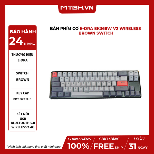 Bàn Phím Cơ E-DRA EK368W V2 Wireless Brown Switch