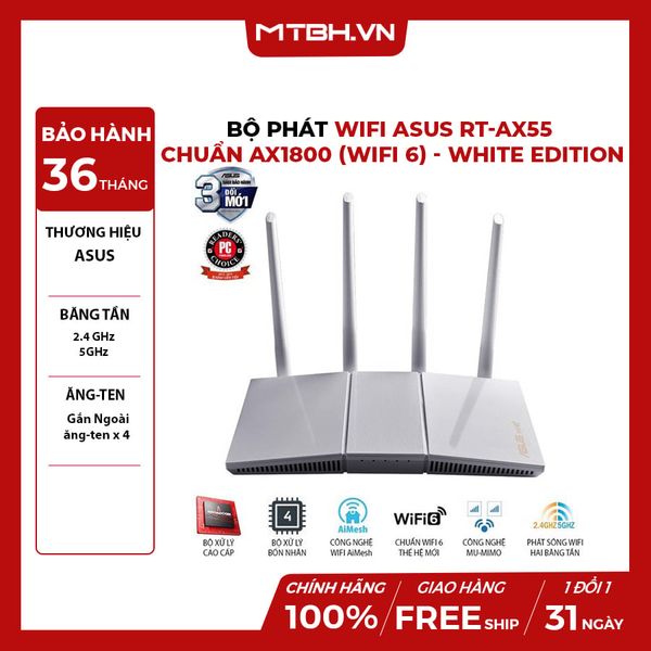BỘ PHÁT WIFI ASUS RT-AX55 CHUẨN AX1800 (WIFI 6) - WHITE EDITION