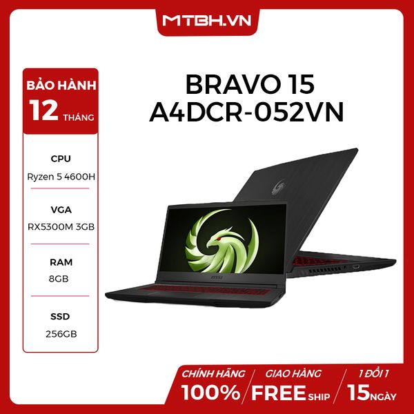 LAPTOP GAMING MSI BRAVO 15 A4DCR-052VN Ryzen 5 4600H | 256GB SSD | RX5300M 3GB | 8GB RAM | 15.6'' FHD | Intel Wi-Fi 6 AX200 | WIN 10 | VX