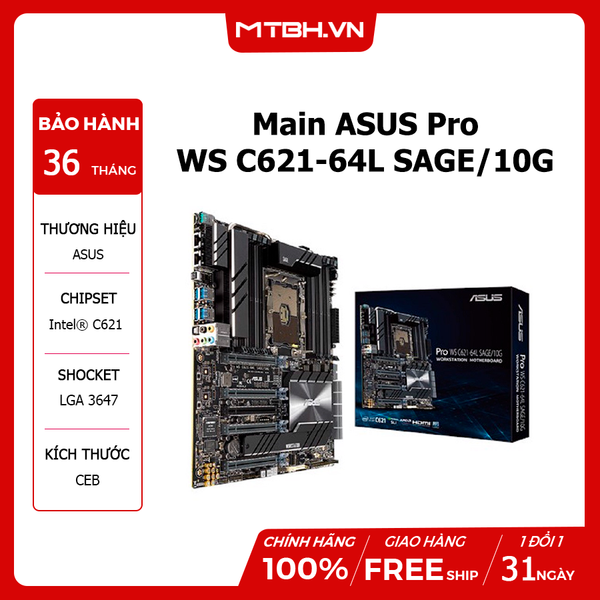 Main ASUS Pro WS C621-64L SAGE/10G (Intel C621, Socket 3647, CEB, 12 khe RAM DDR4)