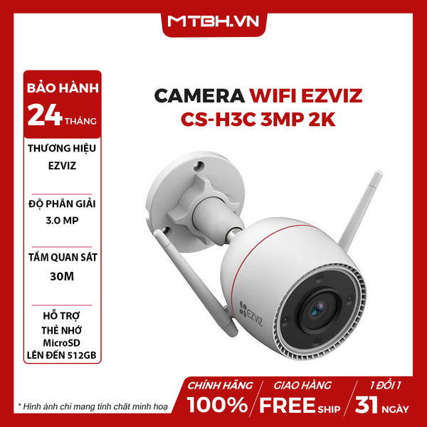 Camera Wifi EZVIZ CS-H3C 3MP 2K Ngoài Trời Full Color Cảnh Báo Đèn Còi