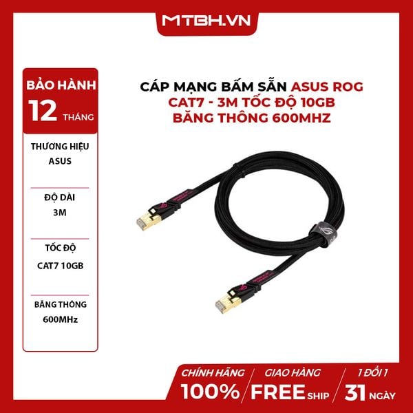 CÁP MẠNG BẤM SẴN ASUS ROG CAT7 - 3 MÉT | TỐC ĐỘ 10GB | BĂNG THÔNG 600MHZ