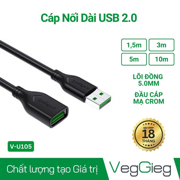 CÁP NỐI DÀI USB 1,5M VEGGIEG VU105