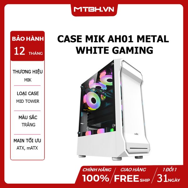 CASE MIK AH01 METAL WHITE GAMING KÍNH CƯỜNG LỰC