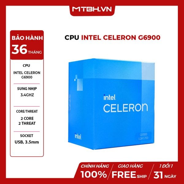 CPU Intel Celeron G6900 (3.4GHz, 2 nhân 2 luồng, 4MB Cache, 46W) 12TH BOX CHÍNH HÃNG