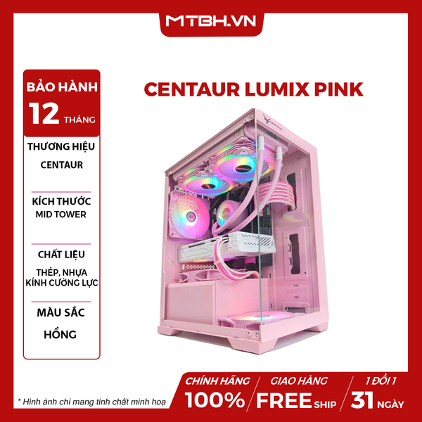 Case Centaur Lumix PINK Khung Ghép Vô Cực M-ATX, 3 Fan RGB