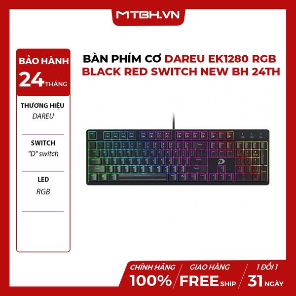 BÀN PHÍM CƠ DAREU EK1280 RGB BLACK RED SWITCH NEW BH 24TH