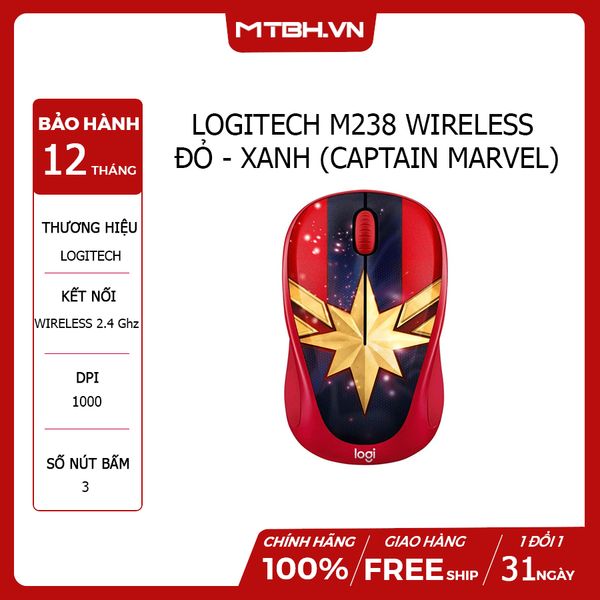 CHUỘT LOGITECH M238 WIRELESS ĐỎ - XANH (CAPTAIN MARVEL)