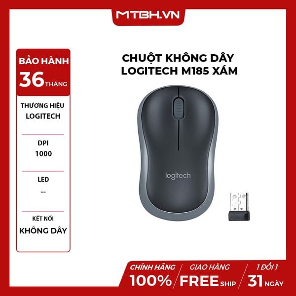 CHUỘT KHÔNG DÂY LOGITECH M185 XÁM