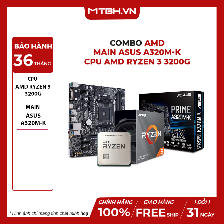 COMBO MAIN ASUS A320M-K + CPU AMD RYZEN 3 3200G – Máy Tính