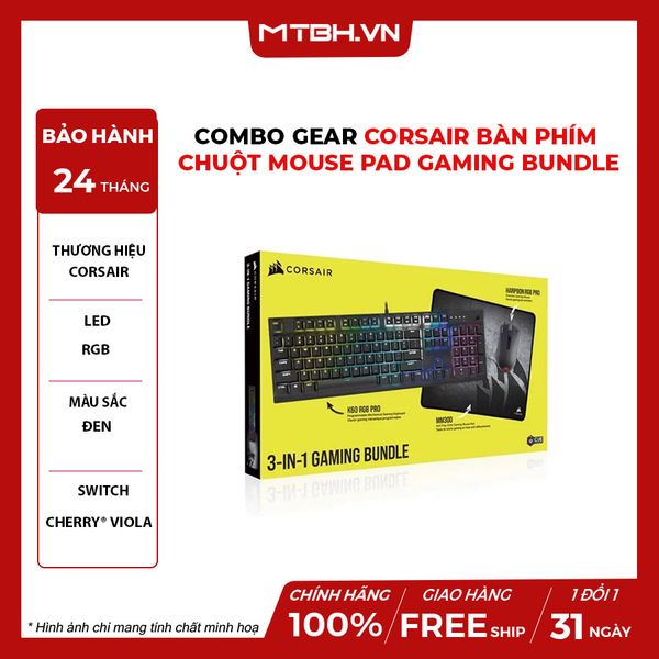 COMBO GEAR Corsair Bàn Phím Chuột Mouse Pad Gaming Bundle (USB/K60 Pro/Harpoon RGB Pro/MM300)