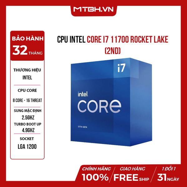 CPU INTEL ROCKET I7 11700 (2.5GHz Turbo 4.9GHz, 8 nhân 16 luồng, 16MB Cache, 65W) 11TH 2ND BOX CHÍNH HÃNG