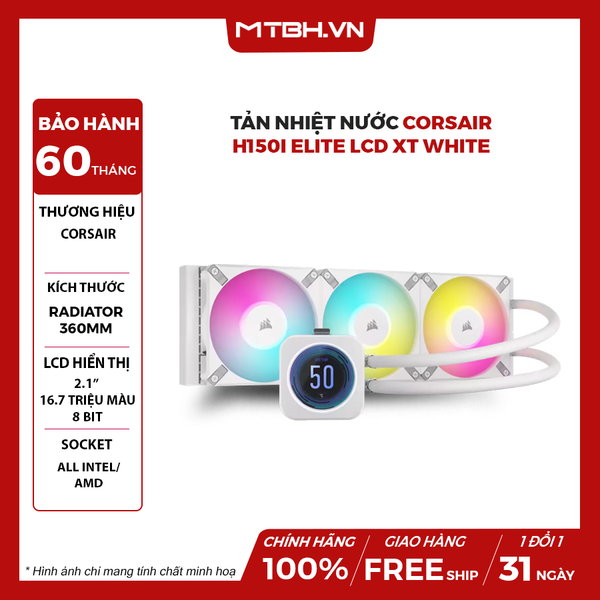 TẢN NHIỆT NƯỚC CORSAIR H150i ELITE LCD XT WHITE