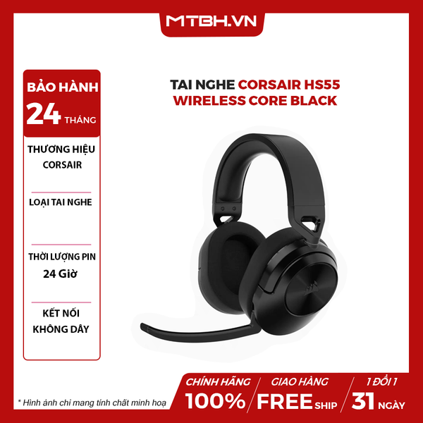 Tai Nghe Corsair HS55 Wireless Core Black