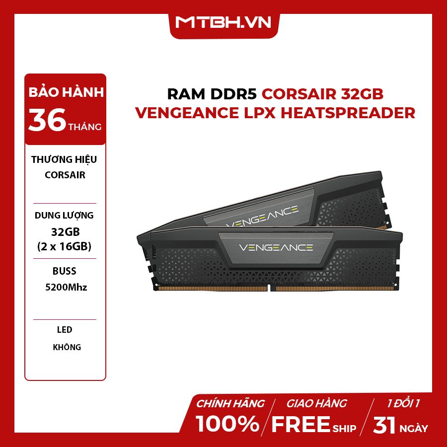 Ram DDR5 Corsair GB Vengeance LPX Heatspreader