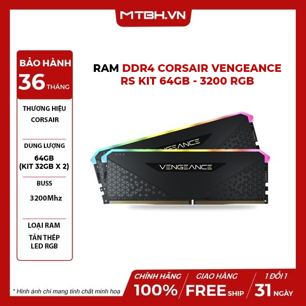 Ram DDR4 64GB Corsair Vengeance RGB RS 3200MHz (KIT 32GBx2)