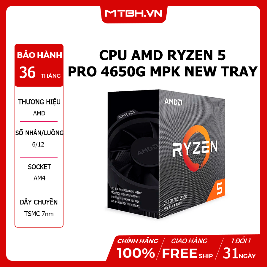 CPU AMD RYZEN PRO 4650G MPK GHz turbo upto 11MB